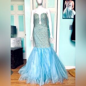 Size 6 Colors Prom Light Blue Mermaid Stretch Plunge Prom Dress Pageant Gown